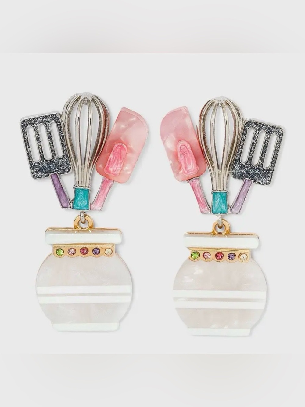 Multicolor Kitchen Utensil Drop Earrings - Pink & White